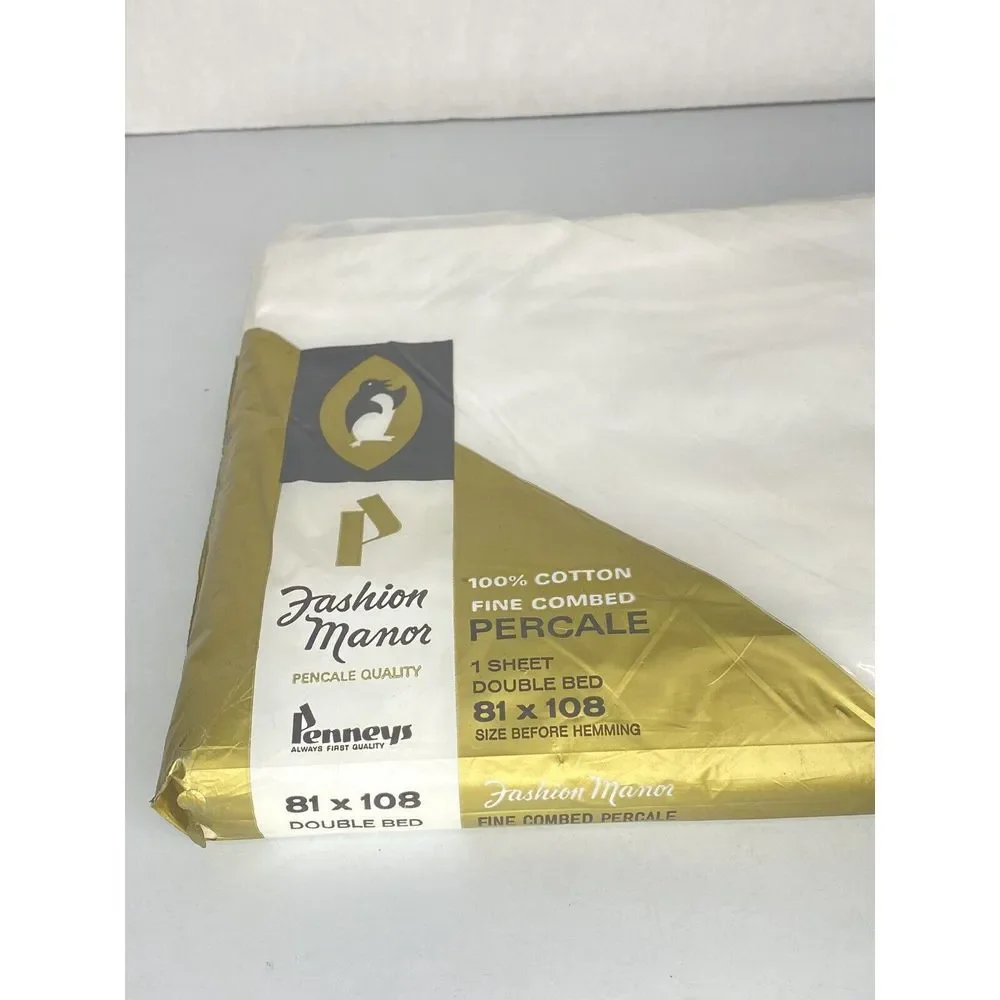Vintage Flat Sheet Fashion Manor‎ JC Pennys Pencale Quality Double Bed NIP